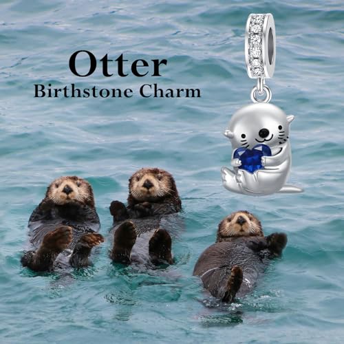 PROESS 925 Sterling Silver Otter Charm 12 Months Birthstone Otter Bead for Otter Bracelets Jewerly Making Otter Gifts for Women Otter Lovers2