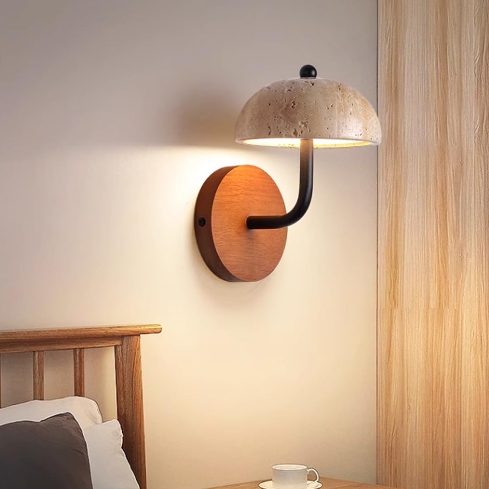 HUAYUSEDF Japanese Style Yellow Travertine Wall Light Retro Cream Staise Aisle Bedroom Bedside Lamp Living Room Background Homestay Restaurant Decorative