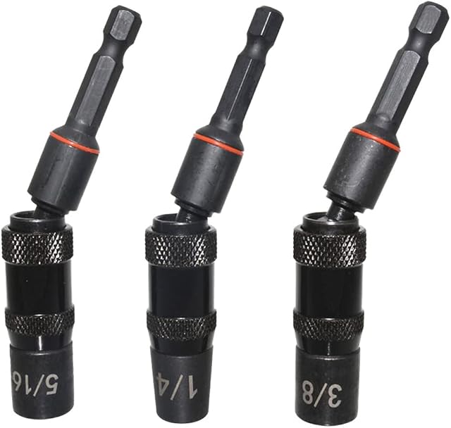 Saipor 3pcs Magnetic Pivoting Nut Driver Set Hex Shank Quick Change Power Nut Driver Drill Bit Impact Driver Socket Set Nut Setter 1/4, 5/16, 3/8-Inch