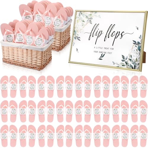 Image of Zoooyawn 24 Pairs Wedding Party Favors Flip Flops Bulk Wedding Sign for Guest