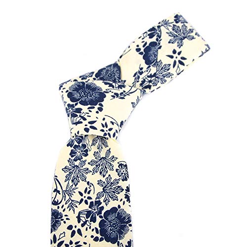 Image of Mens Floral Tie | Cotton Printed Skinny Necktie for Wedding | Spring & Summer