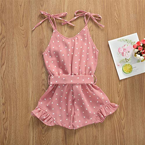 Rtnnsbbfcm Toddler Baby Girl Valentine\'s Day Romper Bodysuit Heart Print Sleeveless Strap Ruffle Jumpsuit Outfit (A Pink, 4-5T) - Thumbnail 5