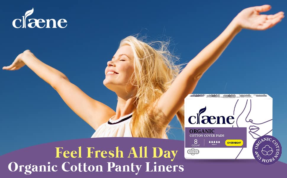 Image of Claene Organic Cotton Cover Pads, Cruelty-Free, Menstrual Overnight Pads for Women, Unscented, Breathable, Vegan, Natural Sanitary Napkins with Wings (Overnight, 1 Pack, Total 8)