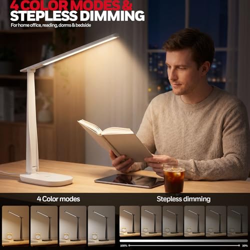 Image of Honeywell LED Desk Lamp for Home Office, Eye-Caring Dimmable Reading Light with 4 Color Modes, Touch Control, USB-A & USB-C Charging Ports, Adjustable Head, Timer for Bedroom & Small Desks