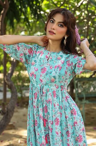 Image of Janasya Women's Georgette Floral Printed Tiered Dress