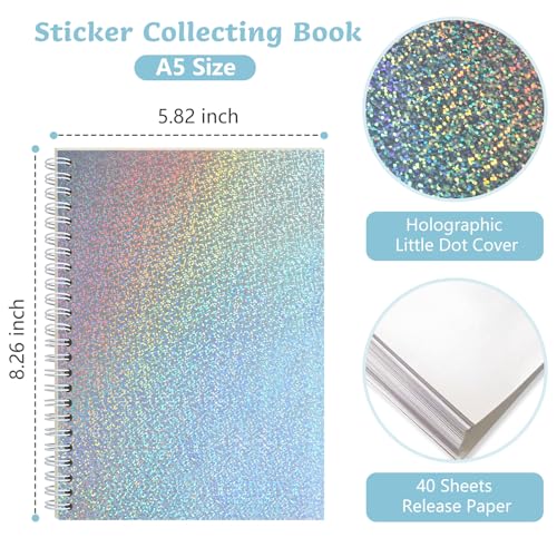 Álbum reutilizable para pegamento con 40 páginas (puntos) | Álbum organizador de pegamento con cubierta holográfica A5, libro de colección y almacenamiento de pegamentos con 40 hojas de papel liberador en blanco para adultos miniatura 4