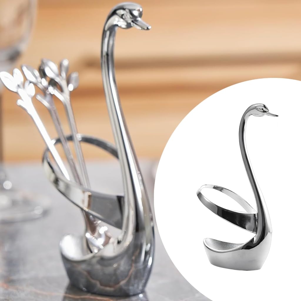 Práctico organizador de herramientas de cocina de acero inoxidable con forma de cisne