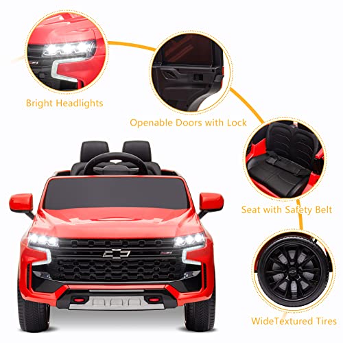 Winado 12V Ride on Car w/Remote Control, Licensed Chevrolet Tahoe Battery Powered Electric Vehicle for Kids, Off-Road Truck for Toddlers w/Spring Suspension, Smooth Start, 3 Speed Modes (Red) - Thumbnail 2