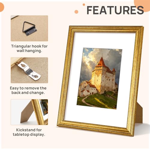 Image of upsimples 9x12 Picture Frame, Vintage Frames Decor, 1Pack Gold | Fit 6x8 and 9 x 12 Photo, Wall or Tabletop Display, Antique-style Decoration, Rustic Farmhouse Decor, For Weddings