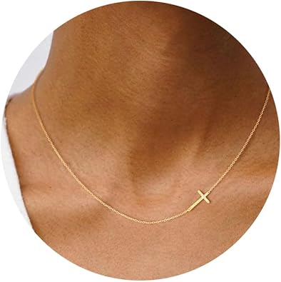 Cross Necklace for Women - Dainty Necklaces Trendy Small 14K Gold Plated Hypoallergenic Infinity Crown Cross Cubic Zirconia Pendant Box Rope Chain Necklace for Women Non Tarnish Jewelry Gift