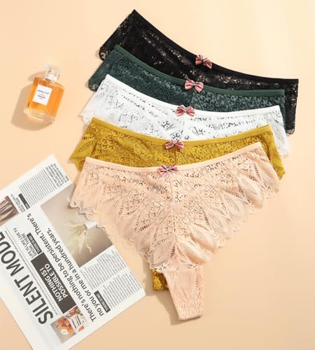 Image of Cotton Thongs for Women, T Back Breathable Comfort See Through Panties, Seamless Lace Pack