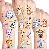 Tiere Glitzer Tattoo Set Kinder, 12 Blätter Tiere Temporäre Tattoos für Kinder, Geschenke für Junge Mädchen, Geburtstag Party Geschenk Kleine, Hautfreundliche Temporäre