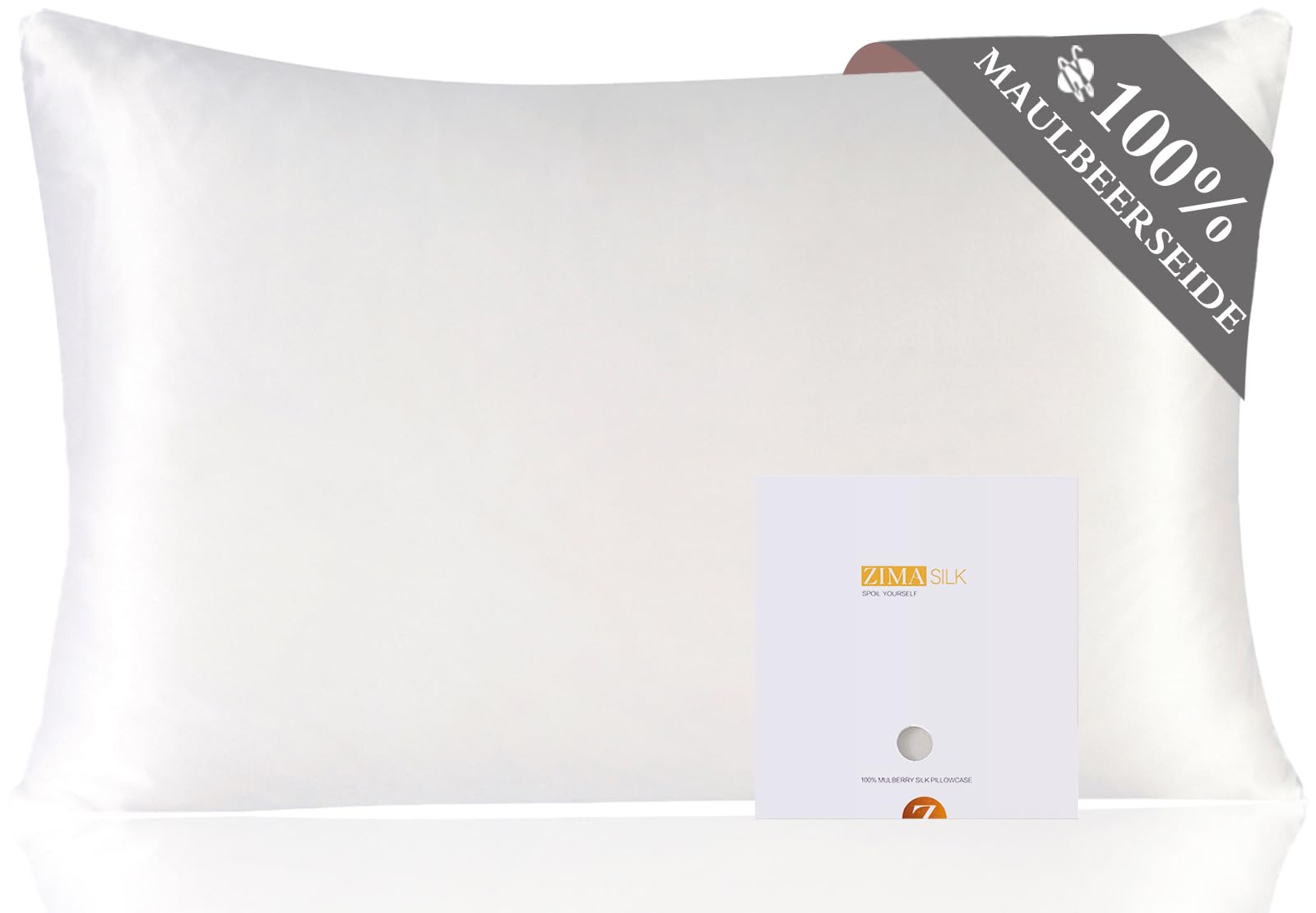 ZIMASILK - Federa per cuscino, 100% seta, delicata sui capelli e sulla pelle, double-face, 19 momme, in pura seta di gelso, con cerniera, 1 pezzo (50 x 70 cm, bianco)