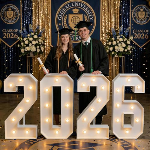 Graduation Decorations Class of 2026 3FT Large PRE-CUT 2026 Marquee Numbers Kit for Preschool High School College Prom Party Decor
