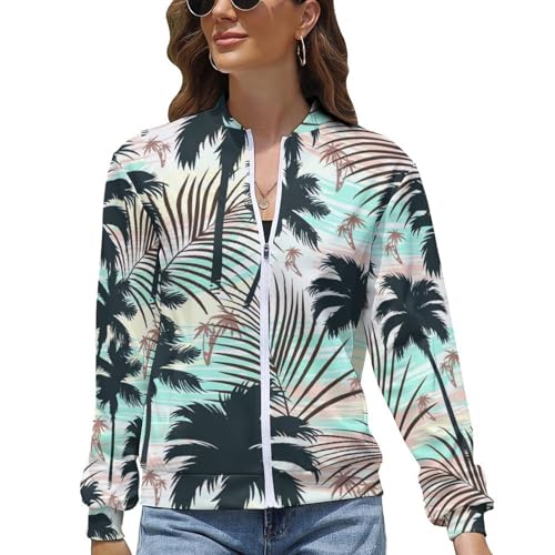 Hawaiian Palm Tree Jacket Womens Softshell Jacket Bomber Jackets Casual Coat Zip Up Outerwear Long-Sleeve Coat2