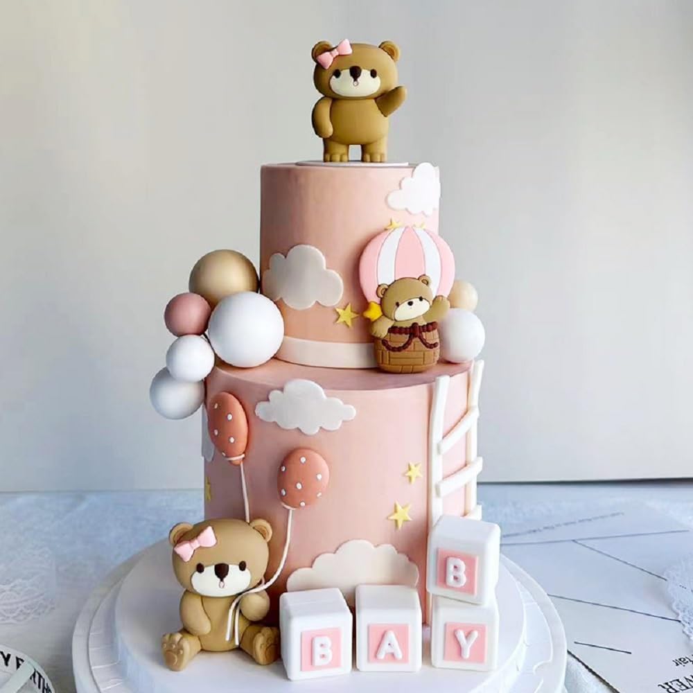 Snapklik.com : Pink Baby Shower Cake Decoration Teddy Bear Topper ...