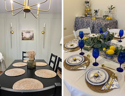 13 in Round Woven Placemats Plate Chargers Set of 4, Boho Farmhouse Rustic Woven Place Mats for Dining Table Decor, Rattan Wicker Table Mats Indoor Fall Chargers for Dinner Plates
