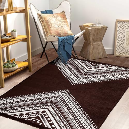 Image of VAS COLLECTIONS Designer Superfine Chenille Carpet | 500 GSM Velvet Carpet /Area Rug /Durries with Fine Yarn for Living Room, Bedroom, Runner| 150x210 cm or 5x7 ft, Maroon
