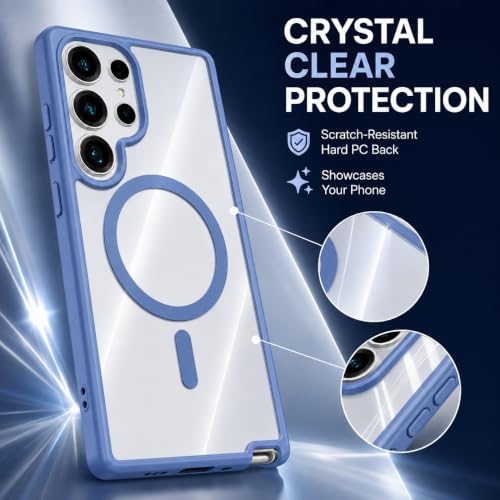 Image of MAGA ClearBack Case Cover for Samsung Galaxy S26 Ultra 5G, Crystal Clear Magnetic Case Compatible with MagSafe, Hybrid Hard PC Back & Soft TPU Bumper, Shockproof Protective Cover Blue
