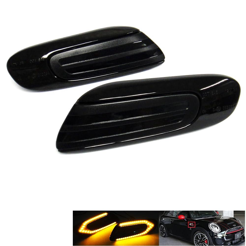 RZG Lot de 2 clignotants latéraux noirs à LED pour Cooper One Hatch F55 F56 convertible F57 2013-2020