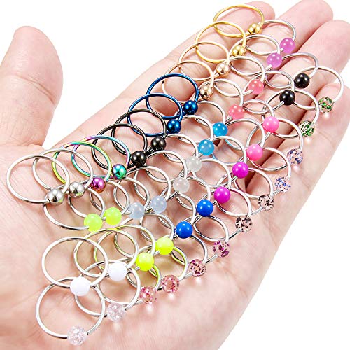 Ftovosyo 48PCS 16G-14G Surgical Steel Nipple Rings Hoop Captive Bead Ring Nipplerings Piercing Jewelry for Women Men 14MM-16MM3