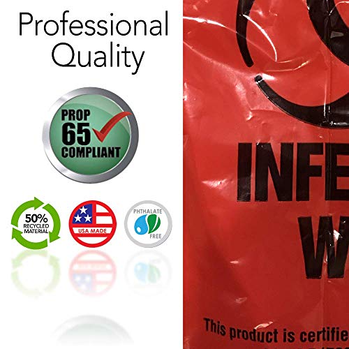 Image of RESILIA Biohazard Bags - Hazardous Waste Disposal, Meets DOT ASTM Standards for Hospital Use, OSHA Approved, Red, 25 Gallon, 30 inch W x 36 inch L, 1.35 Mil, 0.00135 Inch, 25 Bags, Made in the USA