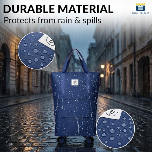 Image of Btag Travel Duffle Bag with Wheels | Convertible Handbag, Trolley & Shoulder Luggage for Clothes | Space-Saving Foldable Travel Companion | Expandable & Waterproof Traveling Bag for Unisex (Navy Blue)