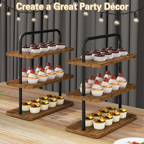 IBUYKE Cake Stand,Wood 3 Tier Cupcake-Stand Tower,Set of 2,Cupcake Stand for 50 Cupcakes,Cupcake Display Stand for Party Christmas - Image 2