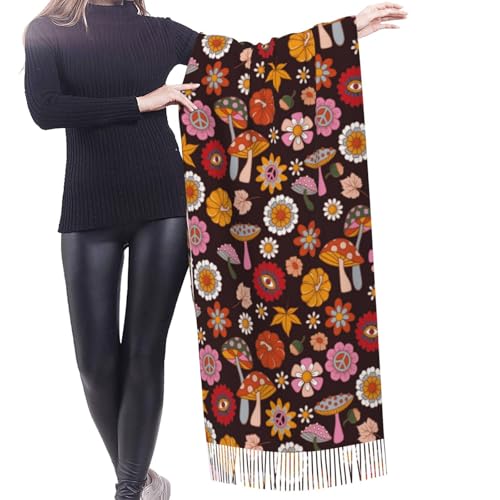 70s Groovy Hippie Retro Pashmina Shawls Scarf Wraps for Women, Fall Winter Large Blanket Scarf Fashion Scarves4