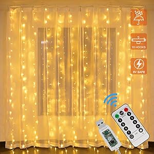 LED Lichtervorhang, Zorara 200 LEDs 3Mx2M USB Lichterkettenvorhang mit 8 Modi Fernbedien IP65 Wasserfest LED Lichterkette für Schlafzimmer Hochzeit Party Weihnachten Innen und außen Deko, Warmweiß