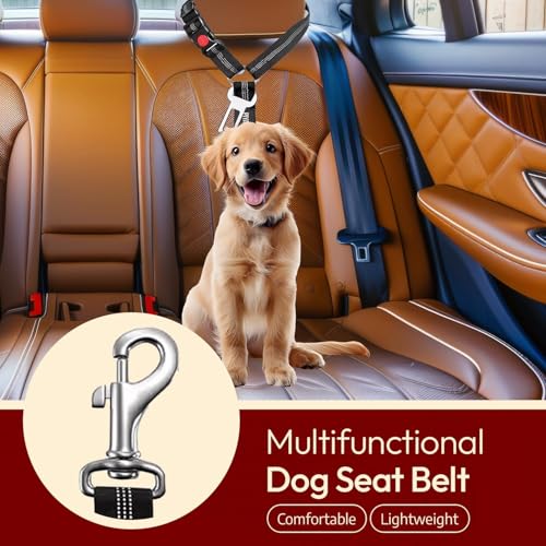 Image of Adjustable Vehicle Pet Travel Restraint Strap, Dog Belt, Tangle-Free 360 Rotatable Strap with Headrest Fixing Buckle for Canine Daily Road Trip Use