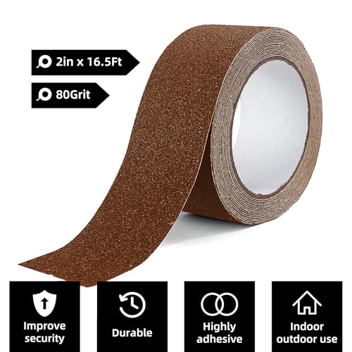 Image of Reniteco Anti Slip Tape - 2 inch x 16.5Ft, Coffee Heavy Duty Grip Tape - High Adhesion & Waterproof, No Residue Removal for Outdoor Stairs, Tile, Shower, Bathtub - Extra Grip Safety Tape