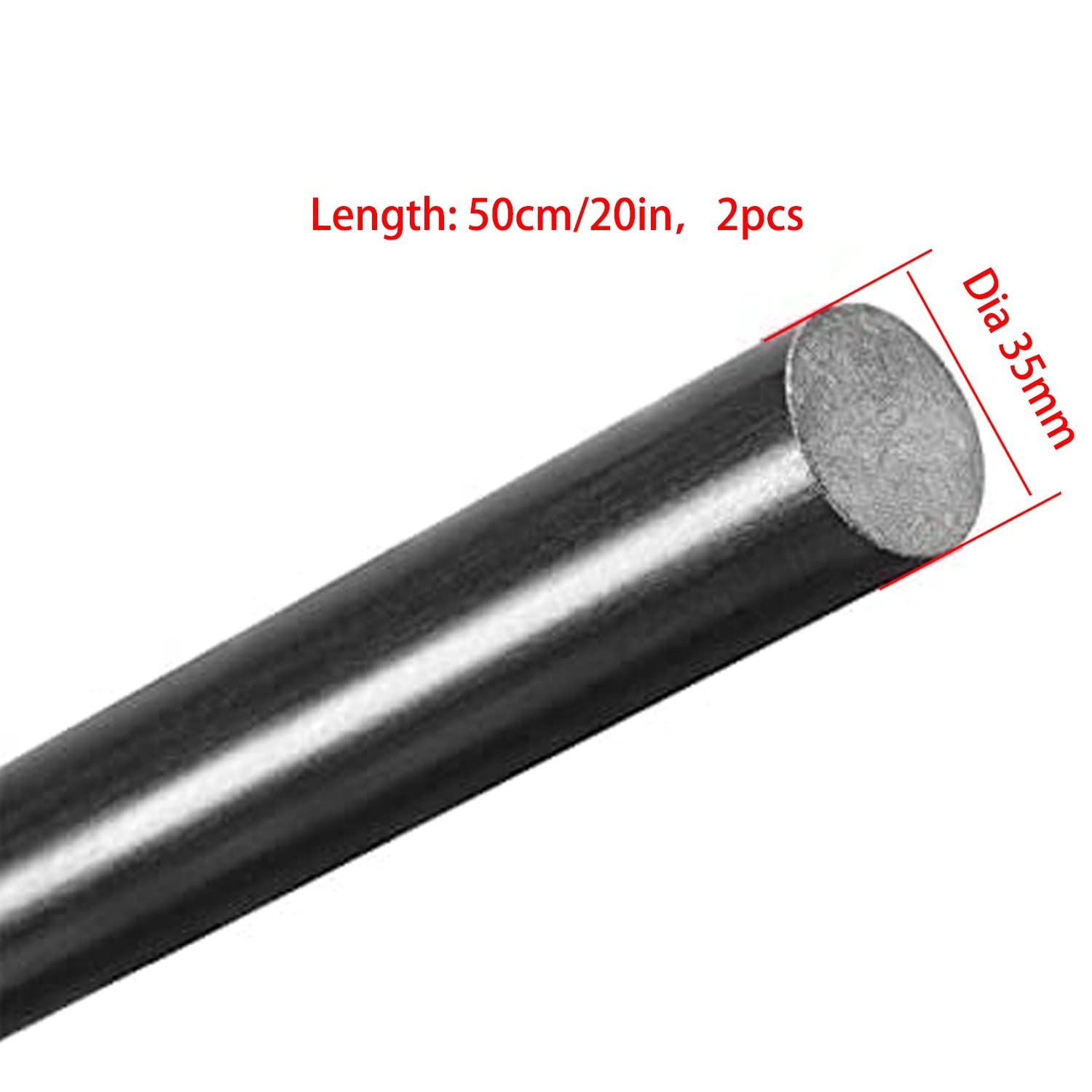 ZOENAE Tige Solide en Fibre de Verre Noire - Barre en Plastique d'ingénierie des matériaux modèle élastique, diamètre 20 mm-50 mm, Longueur 500 mm, 2 pièces (Size : Dia35mm)