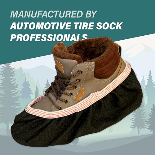 Mountain Goat Approved Shoe Socks - Snow & Ice Traction; Alt for Chains, Cleats, Crampons, Spikes, Grips, Grippers; Anti-Slip for Shoes & Boots, Jacquard Fabric, Elastic, Easy Slip-On (1 Pair)3