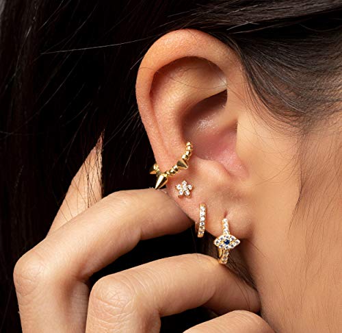 MEVECCO Gold Evil Eye Huggie Hoop Earrings 18K Gold Plated CZ Evil Eye Hoop Earrings Minimalist Handmade Earrings for Women4