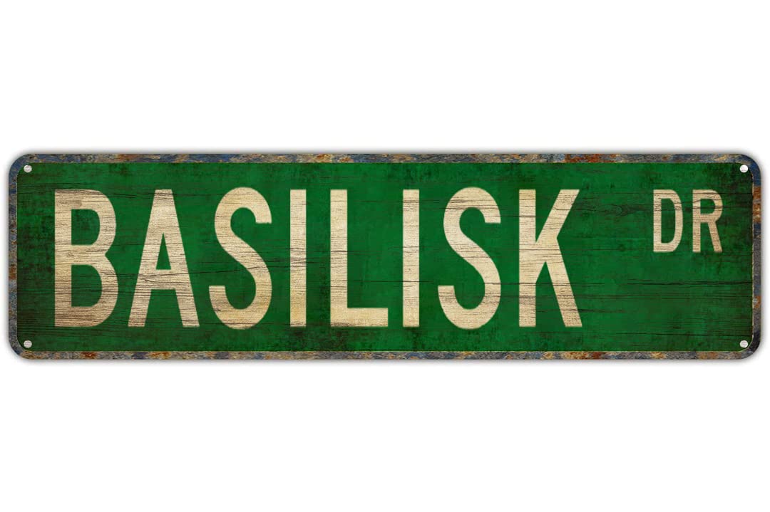 peiyeety Vintage Metal Tin Sign Decorative Wall Art Basilisk Dr Themed Street Sign, Rustic Style, Durable Waterproof Rustproof, For Home, Animal Decor, Reptile, Easy To Mount, 4x16 Inch