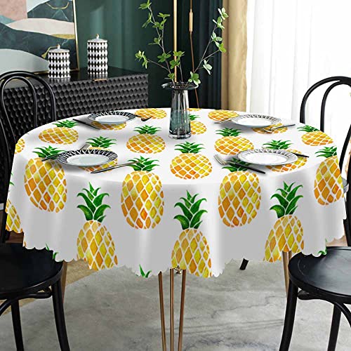Aoyego Pineapple Fruit Table Cloth Bright Summer Tropical Exotic Round Tablecloth 60 Inch For Dining Room, Party, Banquet #TOP1