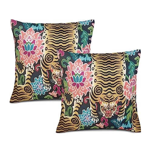 Ensound Lot de 2 housses de coussin carrées décoratives vintage œil de tigre ardoise style chinoiserie asiatique bleu marine 45 x 45 cm pour canapé,...