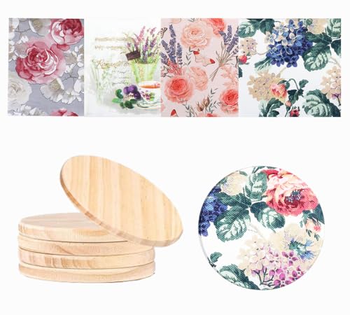 5 Pcs Unfinished Wood Coasters with 20 Decoupage Paper Napkins