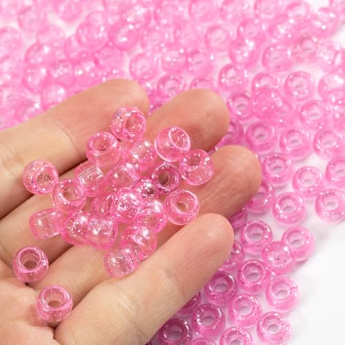 Image of Gxueshan 1000 Pcs Acrylic Plastic White Pony Beads 6x9mm Bulk Kandi Beads for Friendship Bracelet Necklace Jewelry Making Pens Hair Braiding Kit (Transparent Pink)