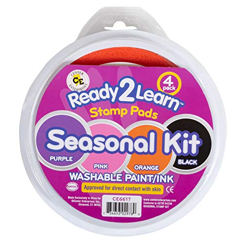 READY 2 LEARN Jumbo Circular Washable Stamp Pads - Seasonal - Set of 4 - Purple, Pink, Orange and Black - 5.75" dia. - Non-Toxic - Fade Resistant - Ideal Size for Handprints and Footprints image 4