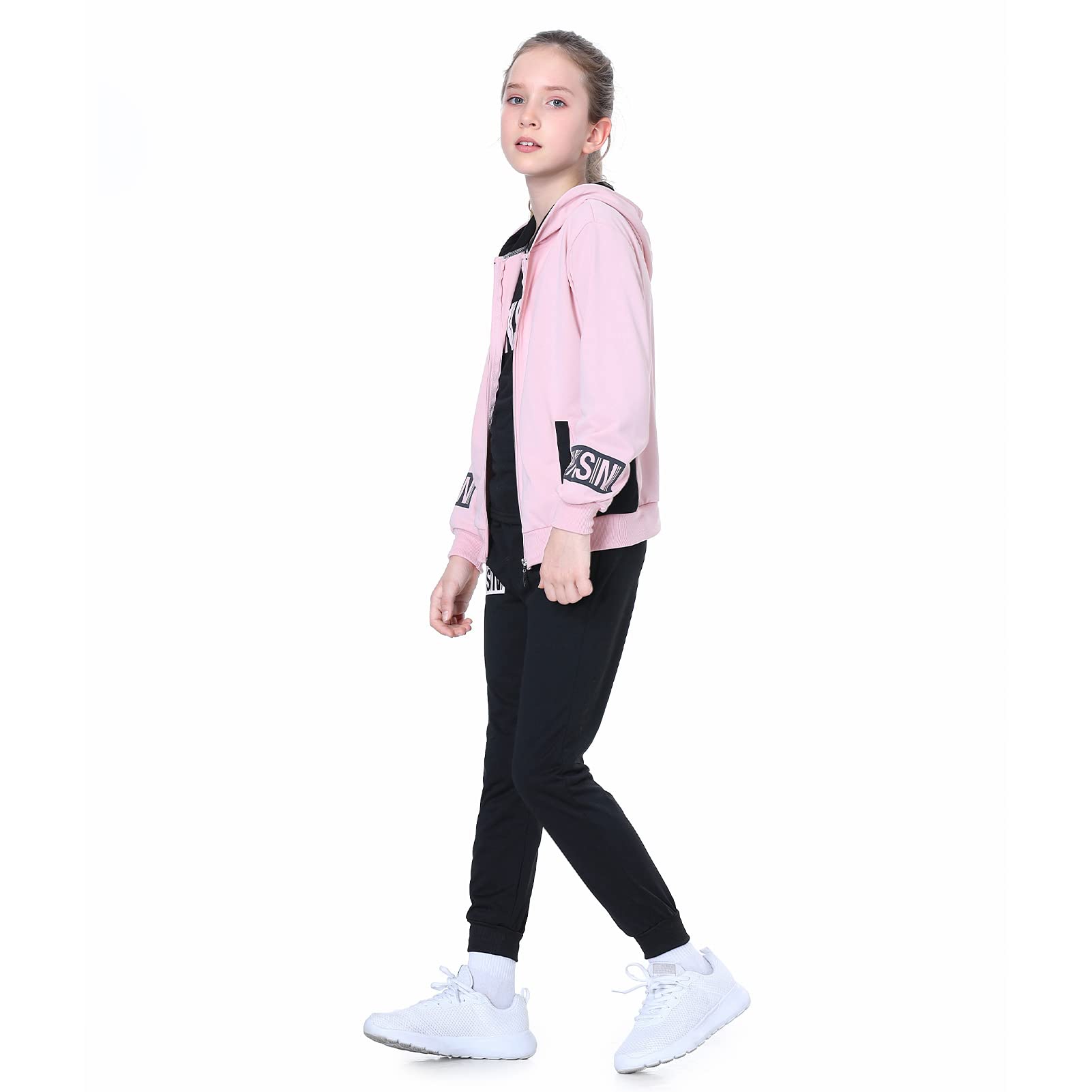 Niñas Chándal Estampado Traje Deportivo 3 Piezas Traje de Jogging Chaqueta con Capucha + Camiseta + Pantalones