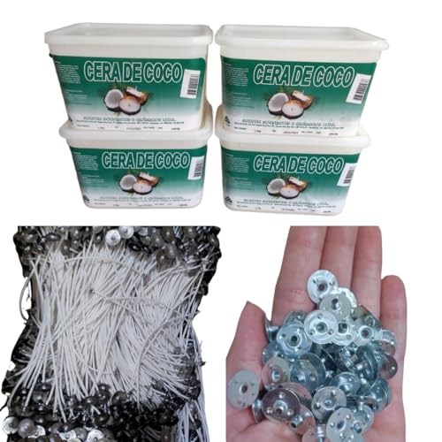 Kit Vela Artesanal: 1kg Cera de Coco+20un. Pavio 100% Algodão GRO...