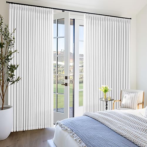 Image of Extra Wide White Pinch Pleated Linen Curtains 90 Inches Long 100 Inch Width