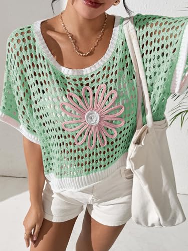 Image of OCSTRADE Summer Crochet Tops for Women Boho Crop Hollow Out Sweaters Beach Vacation Knit Cover Ups