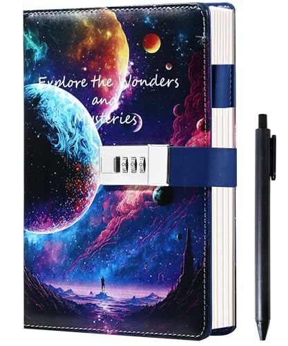 CAGIE Diary with Lock for Teens Who Like Science and Exploring, Gifts for Teen Girls and Boys 12-18 Securely Guard Secrets Journal with Lock, 5.5 x 8.1 Inch Refillable Diary with Pen