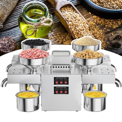 KUOYTT Prensa de Aceite eléctrica, Prensa de Aceite Esencial de Prensa en frío y Caliente de 2400 W con 4 Salidas de Aceite, Extractor de Aceite de Semillas de nueces de Acero Inoxidable,