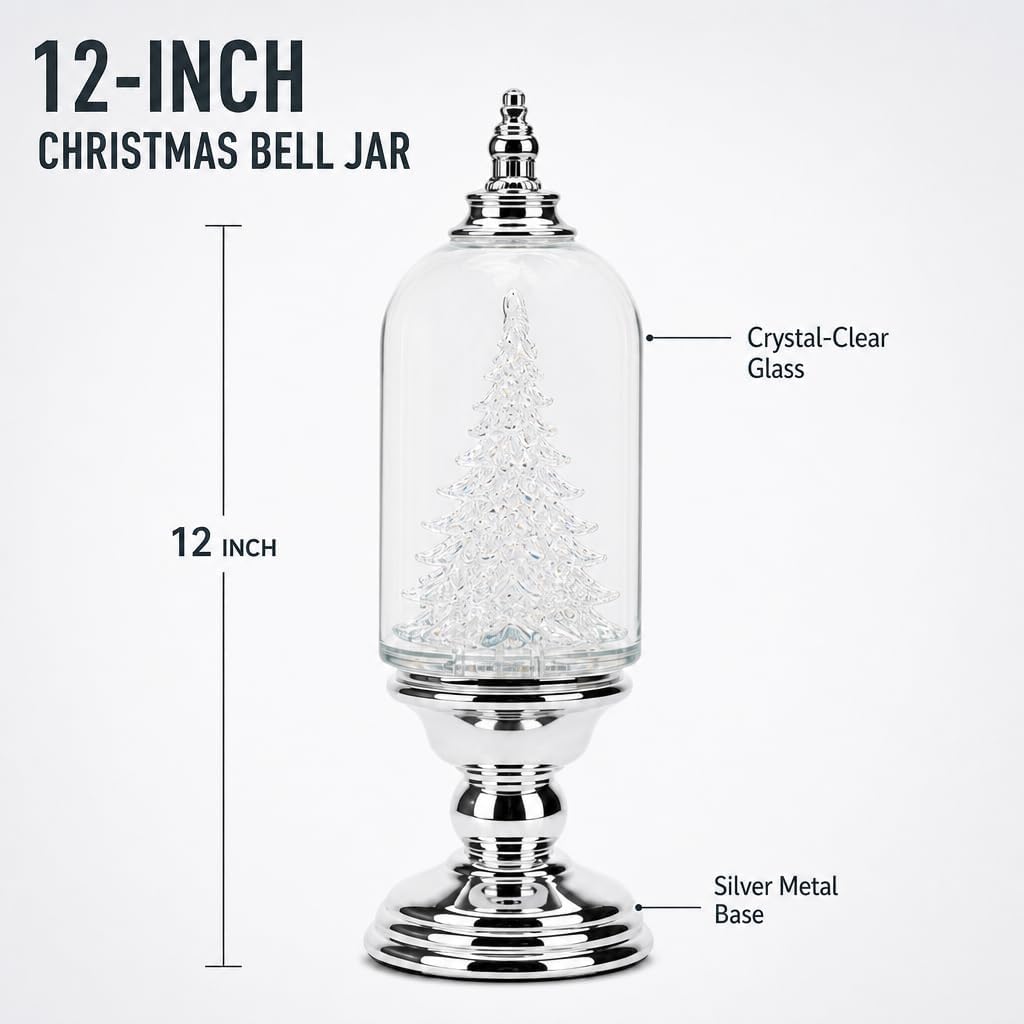 Holiday Decor Essentials 12" LED Glass Christmas Snow Globe Cloche Dome