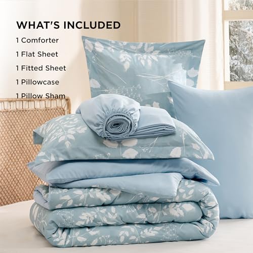 Image of Bedsure Floral Sky Blue Comforter Set, Twin Bedding Sets, 5 Piece