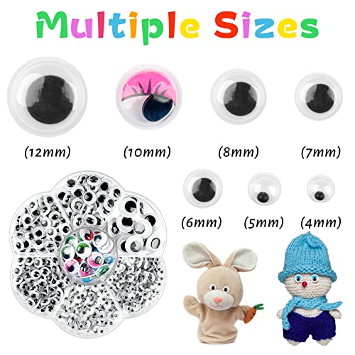 Hoiny Selbstklebend Wackelaugen 700 Stück, 4mm-12mm Wiggle Googly Augen Kunststoff Puppe Augen, Kulleraugen Selbstklebend für DIY Scrapbooking Handwerk (Weiße/Farbe)